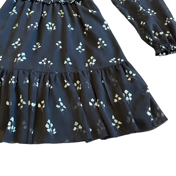 Wilfred Aritzia Tempest Dress Black Aqua Print Long Sleeve Mini Length Size XS - Picture 8 of 15